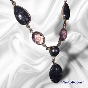 Silver Amethyst & Pearl “Y” Necklace Polished & Faceted Amethyst, Lavender pearl